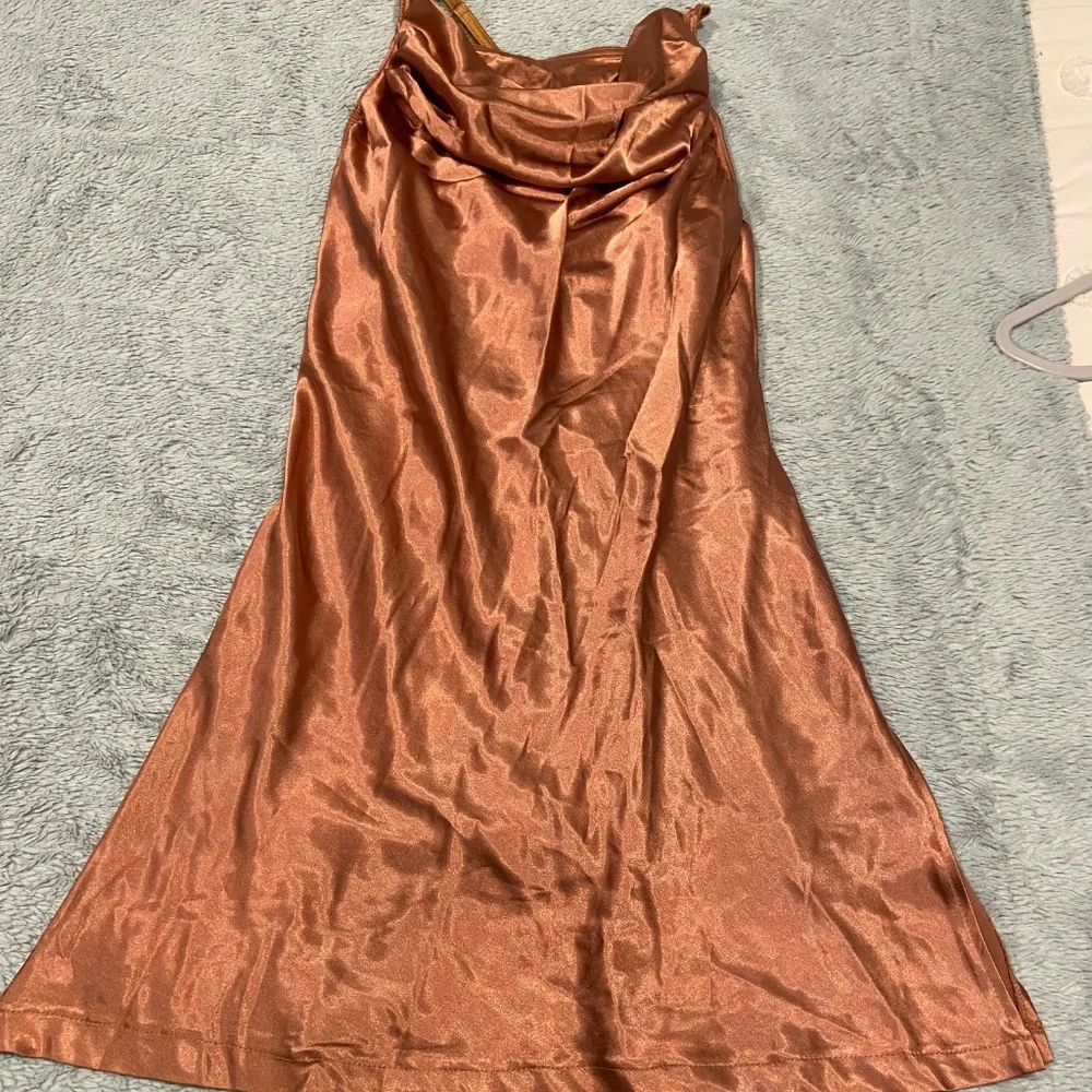 Weissman Charmeuse Copper Cowl Neck Slip Dress – Adult Medium